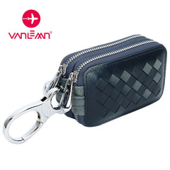Double Zipper Leather Car Key Holder for Men Women