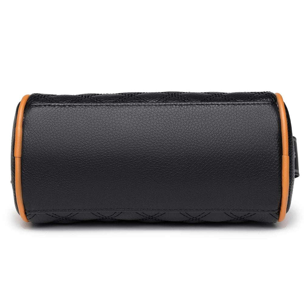 Leather Crossbody Bag Barrel Shaped Messenger Bag for Ladies