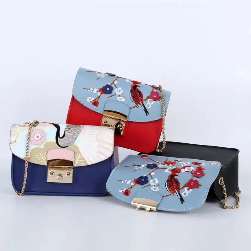 Embroidered Leather Women's Crossbody Bag