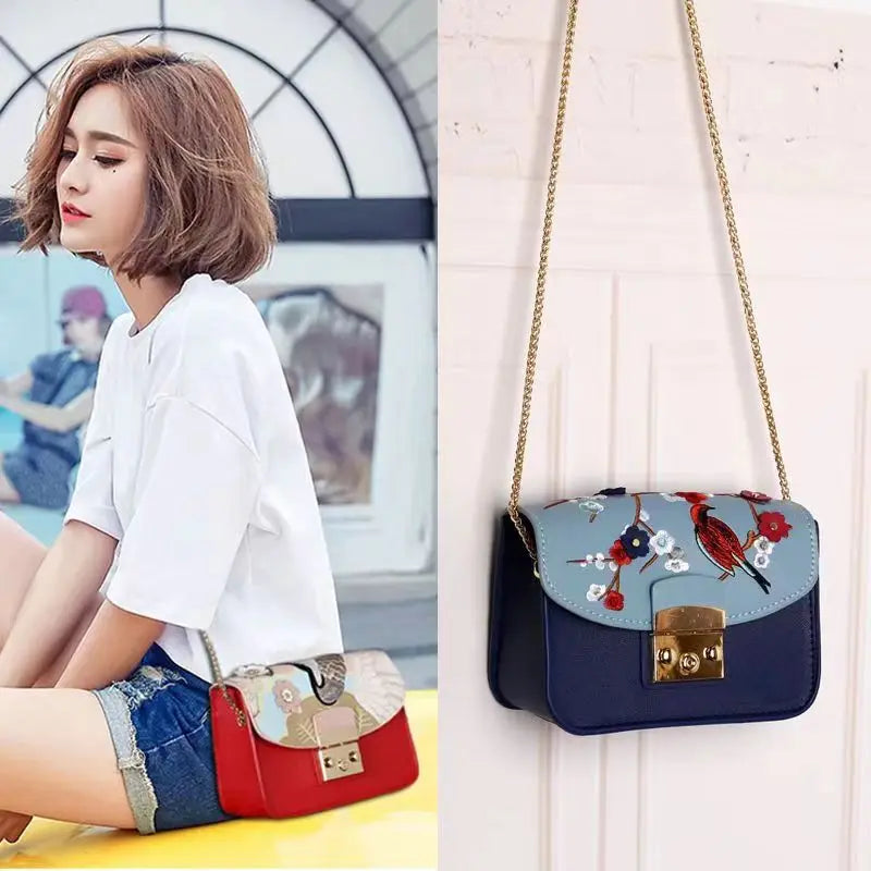Embroidered Leather Women's Crossbody Bag