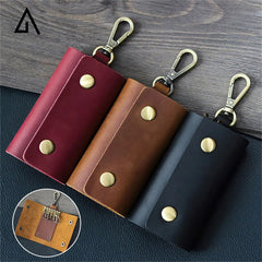 Leather Key Chain Retro Durable Key Case Crazy Horse Cowhide Storage Bag