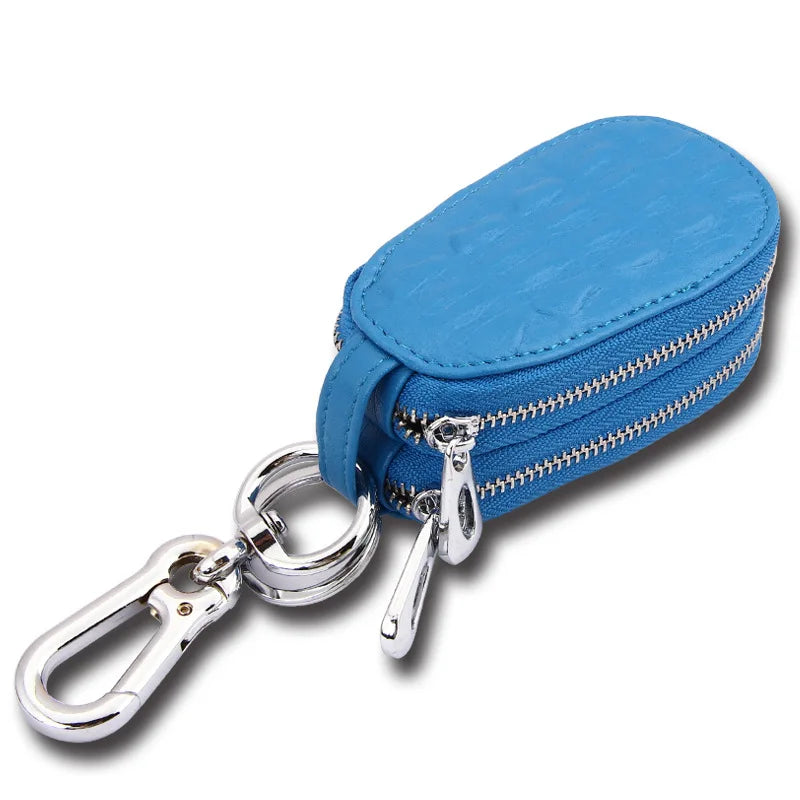 Double Zipper Leather Key Holder Car Key Wallet
