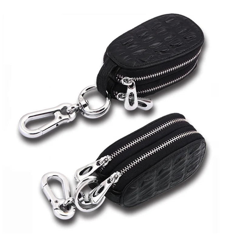 Double Zipper Leather Key Holder Car Key Wallet