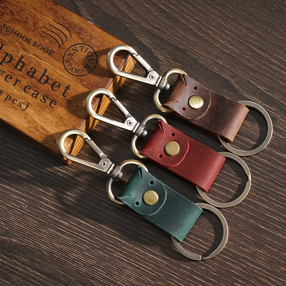 Leather Key Holder Metal Hook Cartoon Keychain Crazy Horse Cowhide Men Key
