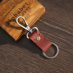 Leather Key Holder Metal Hook Cartoon Keychain Crazy Horse Cowhide Men Key
