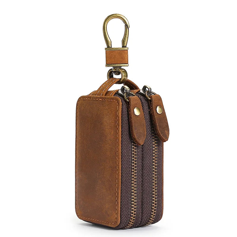 Leather Key Wallet Keychain Zipper Men Car Key Holder Case Housekeeper Pouch Bag