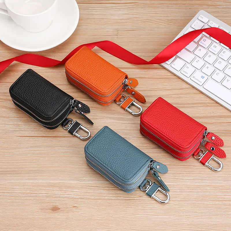 Leather Key Wallet Keychain Zipper Men Car Key Holder Case Housekeeper Pouch Bag