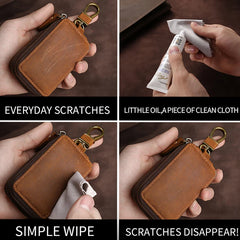 Leather Key Wallet Keychain Zipper Men Car Key Holder Case Housekeeper Pouch Bag