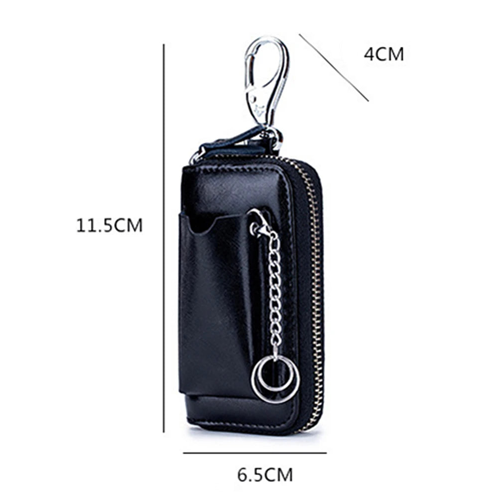 Leather Key Wallets Men Car Key Holders Cowhide Multifunction Zipper