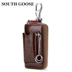 Leather Key Wallets Men Car Key Holders Cowhide Multifunction Zipper