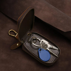 Leather Key Wallets Men Car Key Holders Double Zipper Home Key Case Women