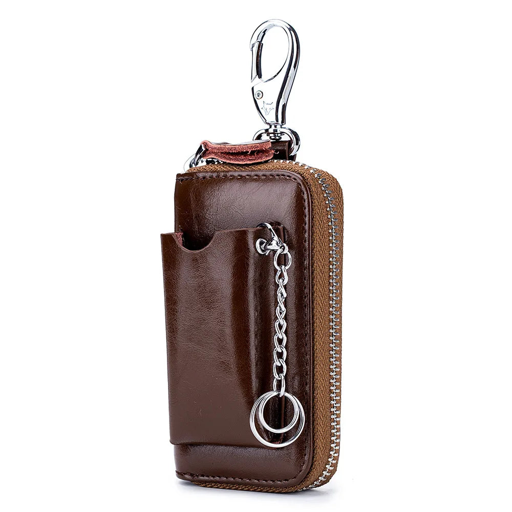 Leather Keychain Case Box Key Organizer For Men Car Keys Ring Clip