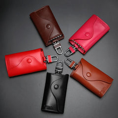 Leather Keychain Key Holder Organizer Pouch Cow Split Car Key Bag Wallet