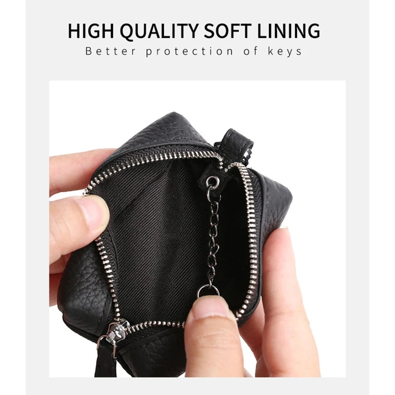 Leather Keychain Wallets Men Women Solid Zipper Car Key Holders