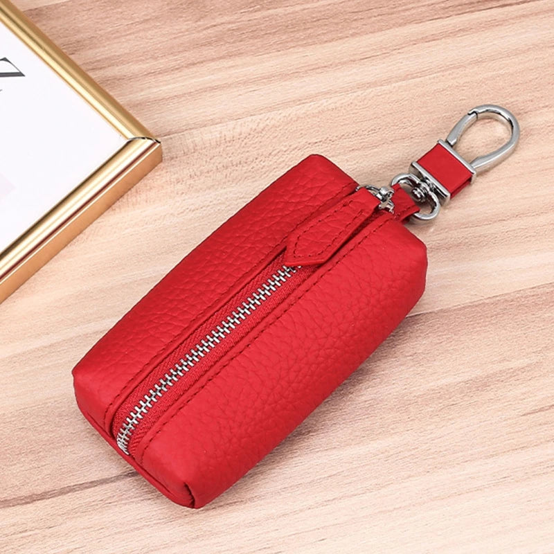 Leather Keychain Wallets Men Women Solid Zipper Car Key Holders
