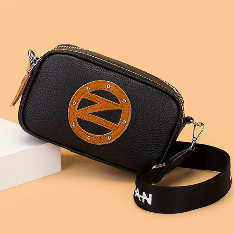 Small Leather Shoulder Bag for Women, Wide Straps Crossbody Purse