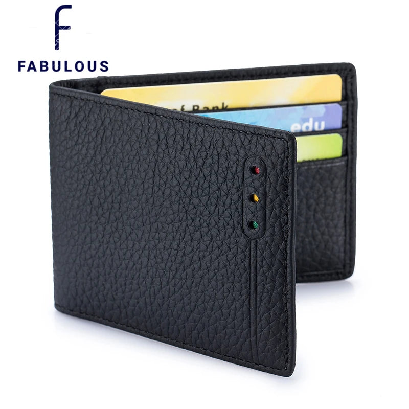 RFID Blocking Men's Wallet Litchi Texture Slim Front Pocket Bifold