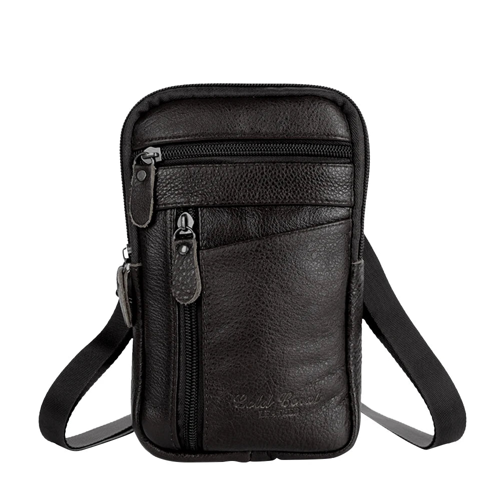 Leather Men Shoulder Crossbody Bag Business Casual Messenger Phone Pouch