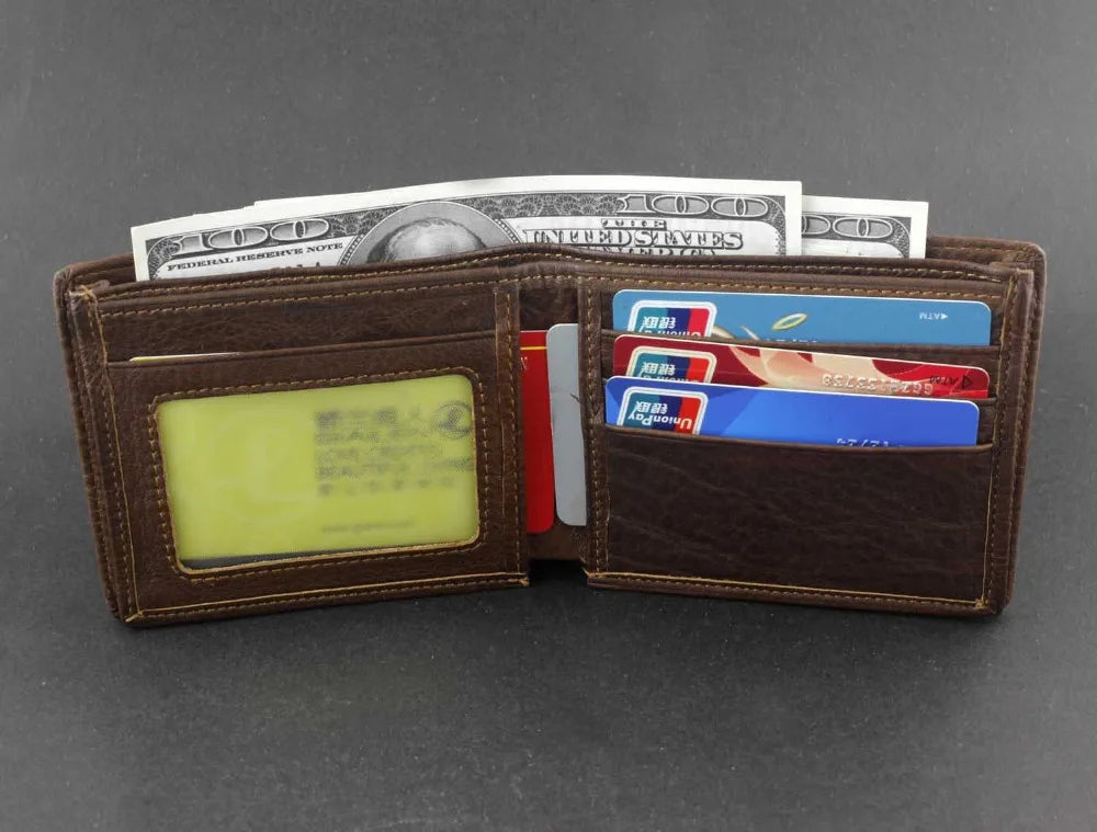 Vintage Dragon Style Leather Men Wallet Cowhide Bifold Purse