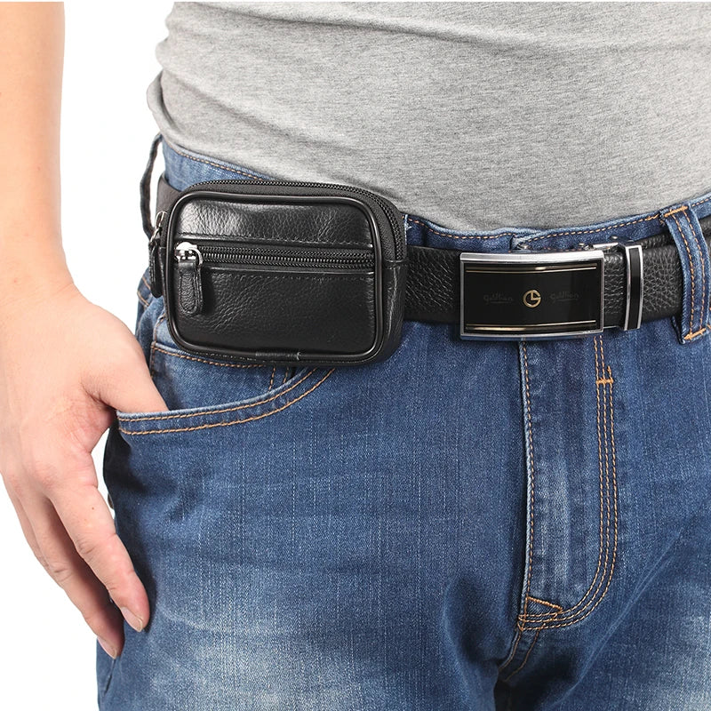 Men's Mini Belt Bag Cowhide Waist Fanny Pack