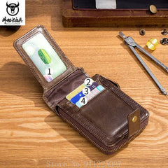 Leather Men's Short Horizontal Wallet Multi-function RFID Purse