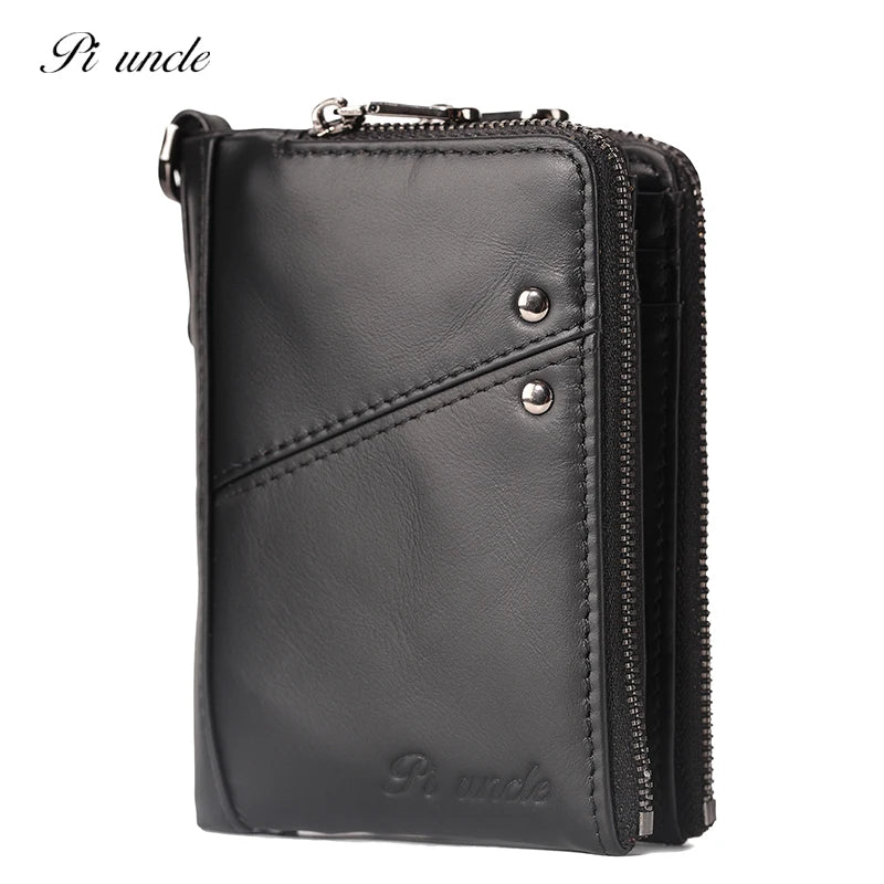Men's Thin Leather Wallet High Oil Wax Cowhide Short Zipper Cards Purse