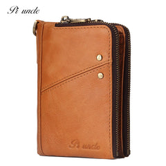 Men's Thin Leather Wallet High Oil Wax Cowhide Short Zipper Cards Purse