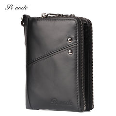 Men's Thin Leather Wallet High Oil Wax Cowhide Short Zipper Cards Purse