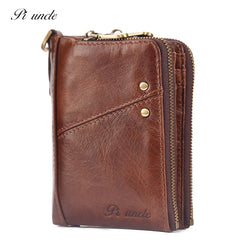 Men's Thin Leather Wallet High Oil Wax Cowhide Short Zipper Cards Purse