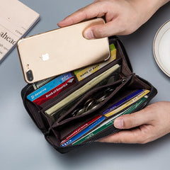 Men's Woven Leather Wallet Clutch Bag with Large Capacity
