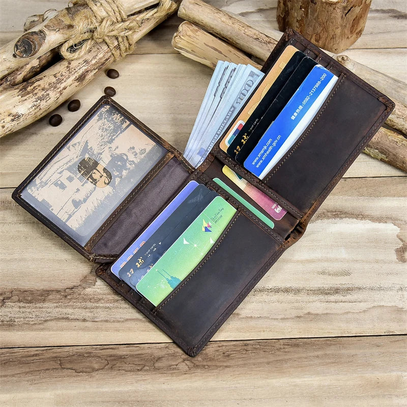 RFID Leather Short Wallet Men's Purse Crazy Horse Cowhide