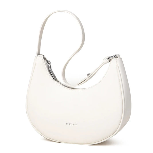 Leather Underarm Women Shoulder Bag Crossbody Bag Cowhide Half Moon Handbags