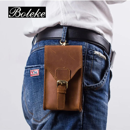 Crazy Horse Leather Waist Bag Phone Pouch Fanny Pack