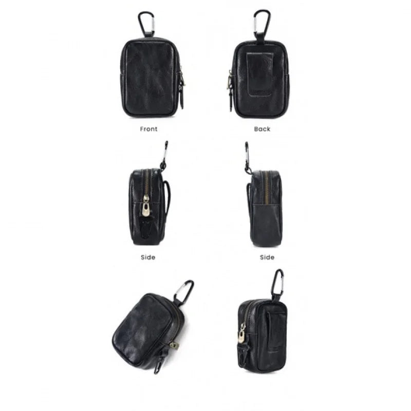 Leather Waist Fanny Pack Earphone Bag Mini Key Holder Pouch