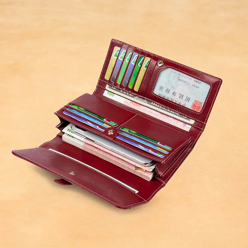 RFID Blocking Leather Women Long Wallet Clutch