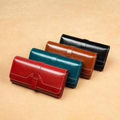 RFID Blocking Leather Women Long Wallet Clutch