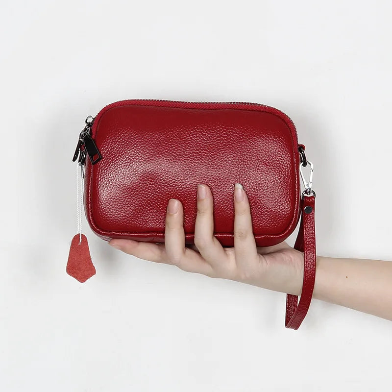 Leather Women Shoulder Bags Small Crossbody Three-layer Zipper