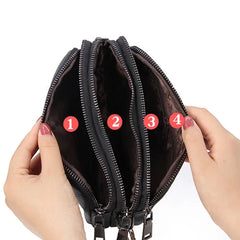 Leather Women Shoulder Bags Small Crossbody Three-layer Zipper