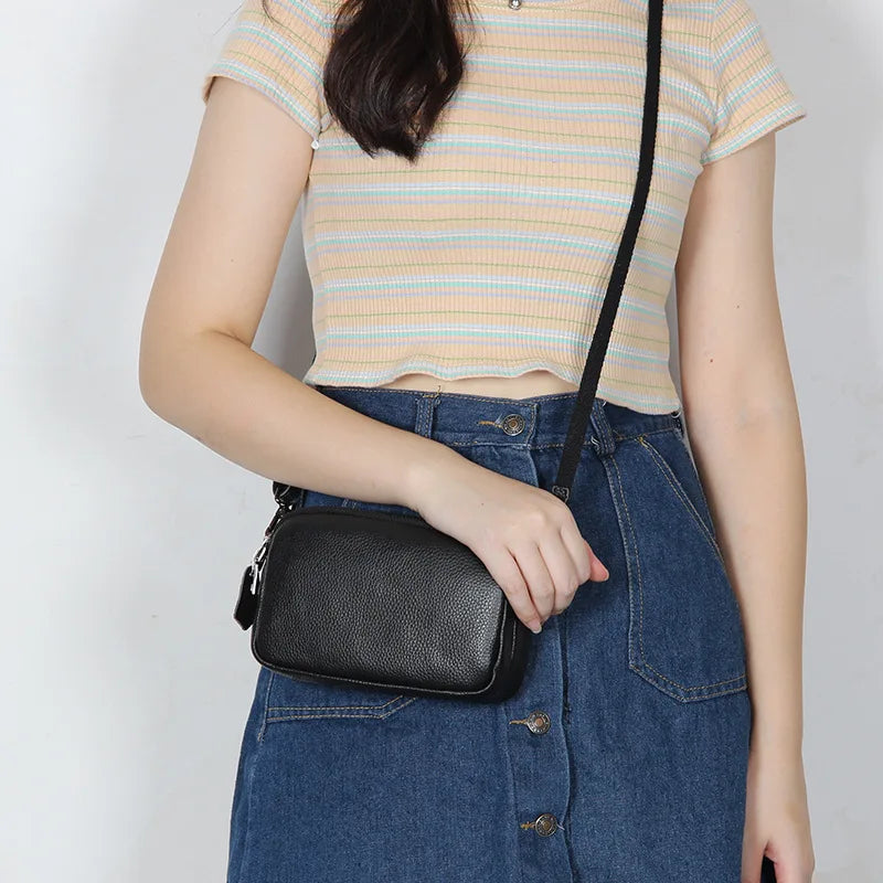 Leather Women Shoulder Bags Small Crossbody Three-layer Zipper
