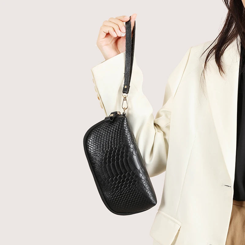 Leather Women's Clutch Bag Snakeskin Pattern Cowhide Purse Casual Tote Bag