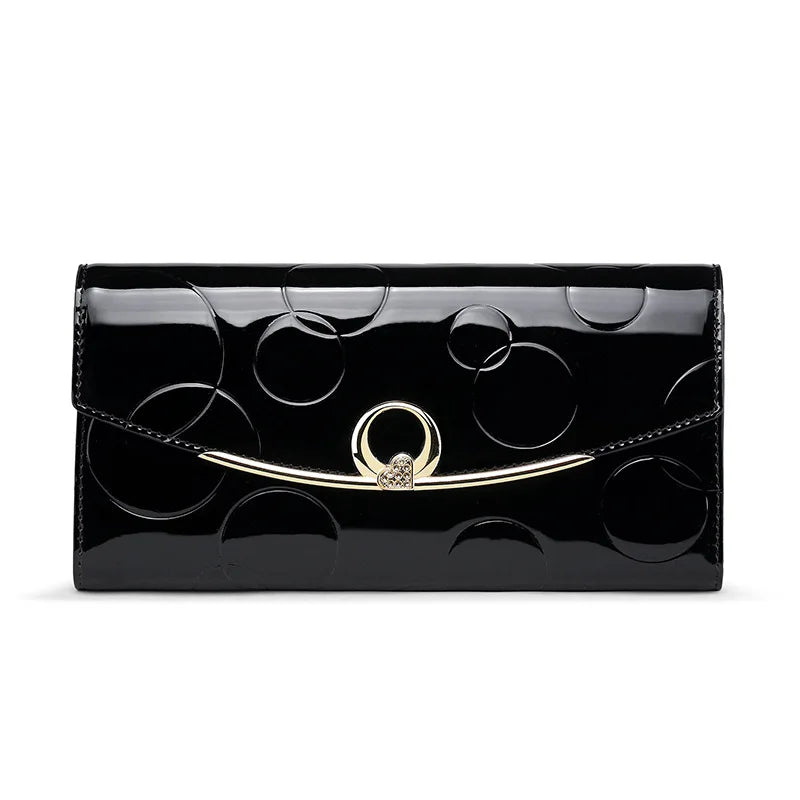 Leather Women's Diamond Decoration Long Wallet Clutch Ladies with Rfid Blocking