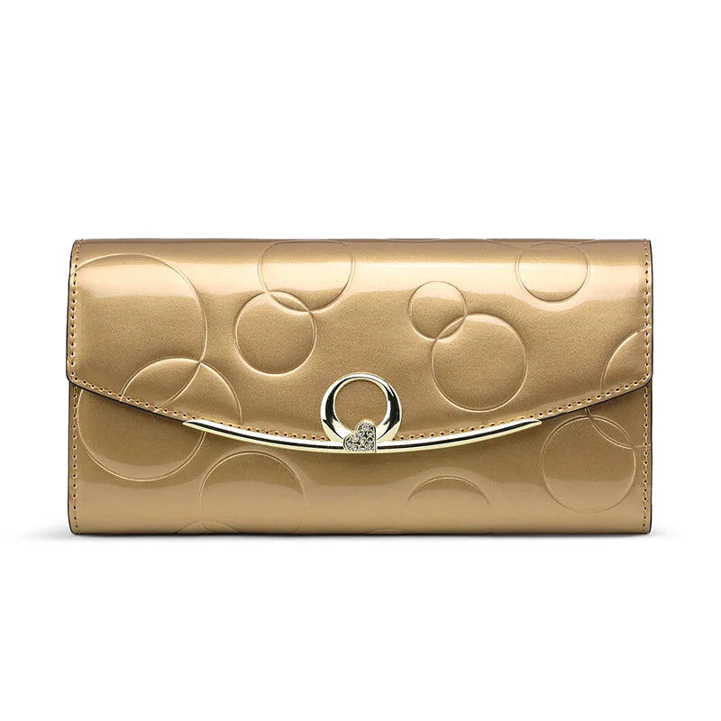 Leather Women's Diamond Decoration Long Wallet Clutch Ladies with Rfid Blocking