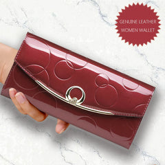 Leather Women's Diamond Decoration Long Wallet Clutch Ladies with Rfid Blocking
