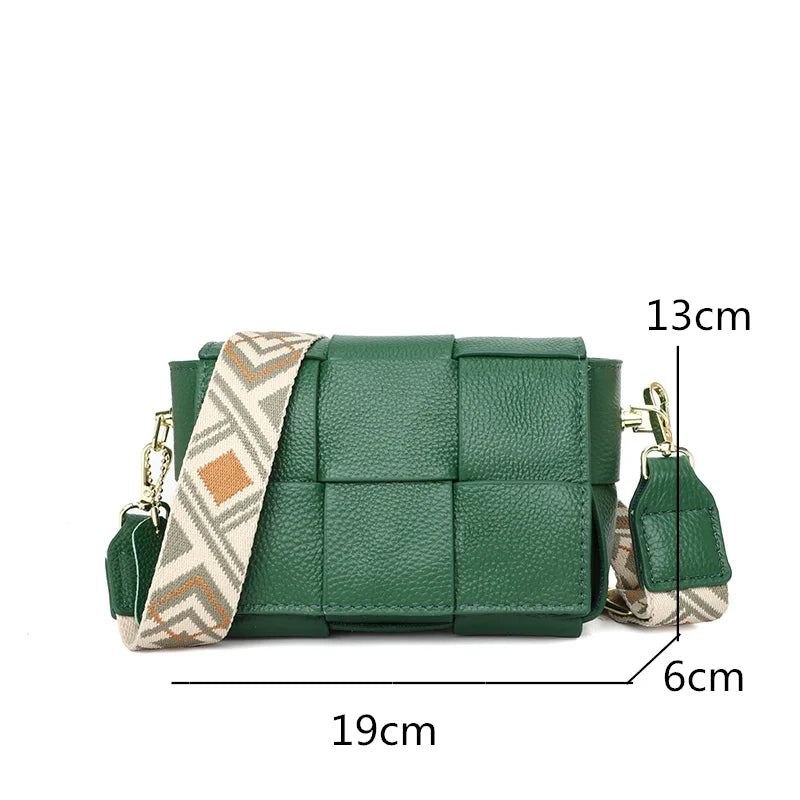 Woven Cow Leather Crossbody Bag Wide Straps Handbags