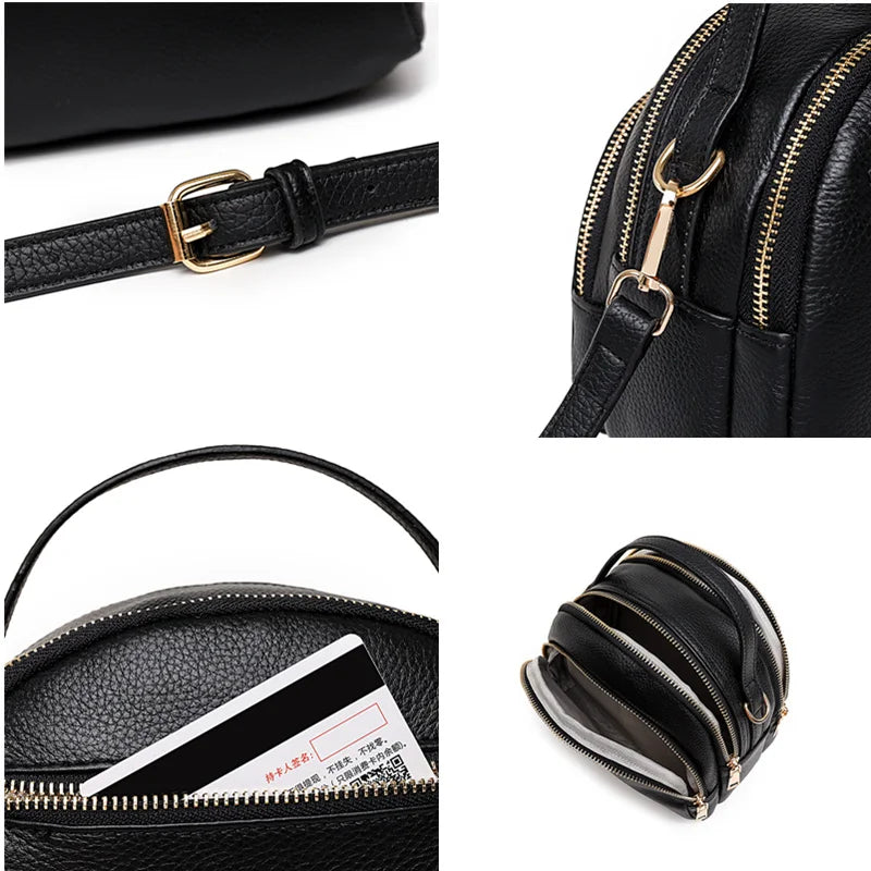 Leather Women's Shoulder Bag Three Layer Large Handbag