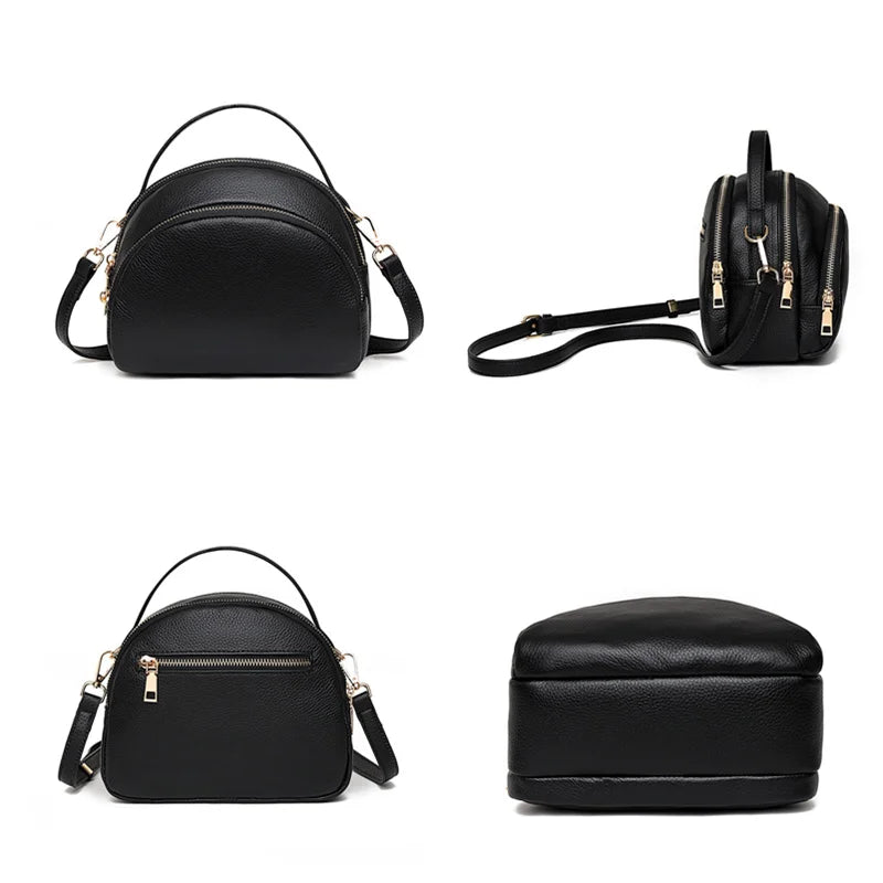 Leather Women's Shoulder Bag Three Layer Large Handbag