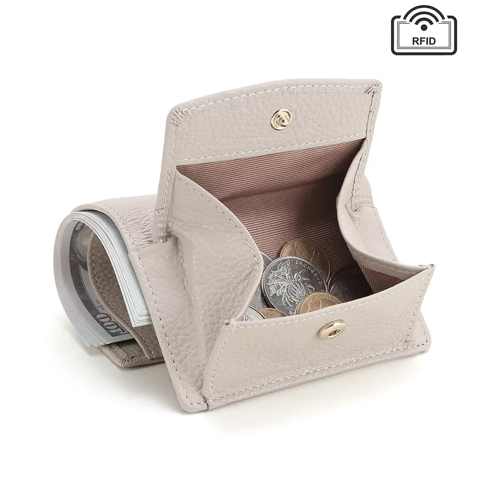 Leather Lady Purse Short Style Soft Cowhide Wallet Pocket Rfid Small Women Purse