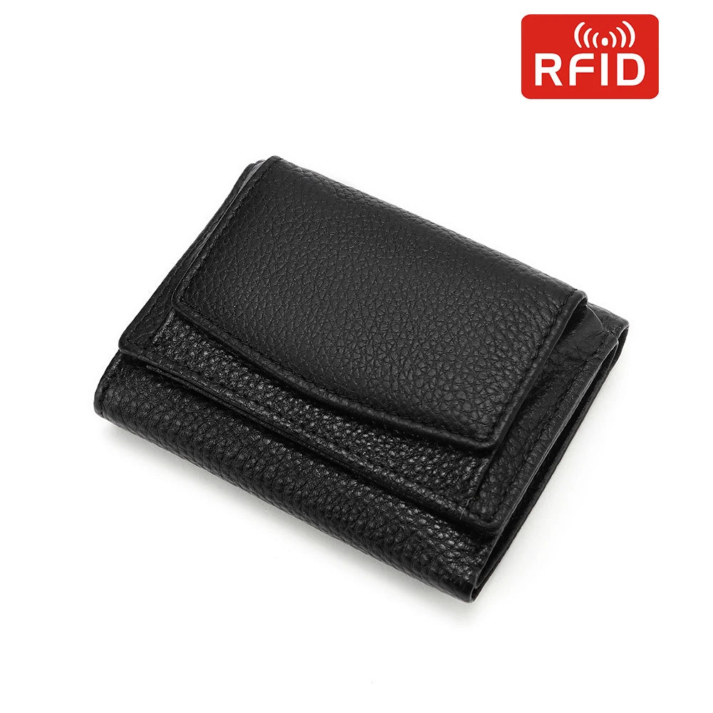 Leather Lady Purse Short Style Soft Cowhide Wallet Pocket Rfid Small Women Purse