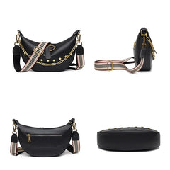 Leather Women Shoulder Bags Rivet Semicircle Messenger Chain Handbag