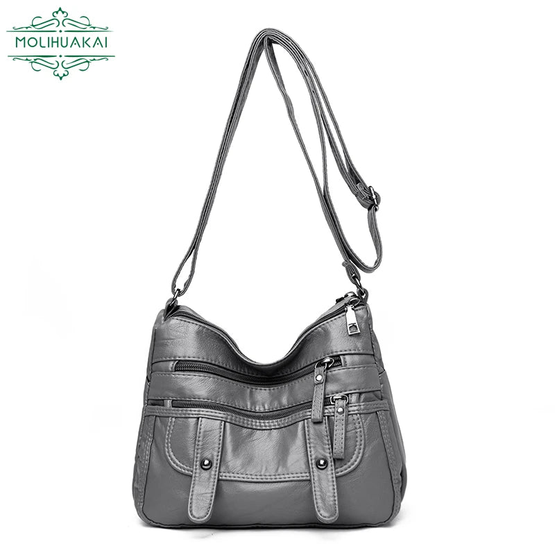 Leather Crossbody Shoulder Bag for Women Multi-Pocket Sac